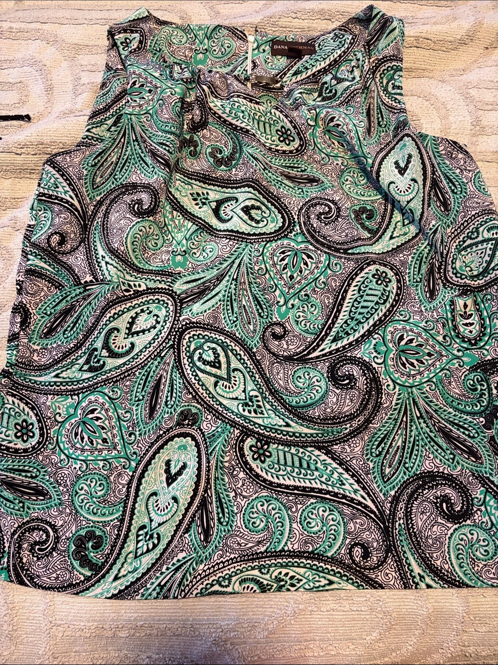 Dana Buchman Teal and Black Paisley A-Line top